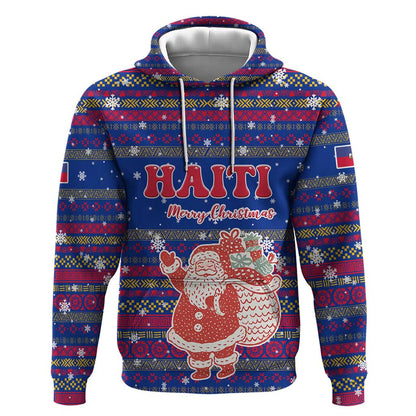 Haiti Christmas Hoodie Blue Red Xmas Santa Snowflake and Map - African Pride