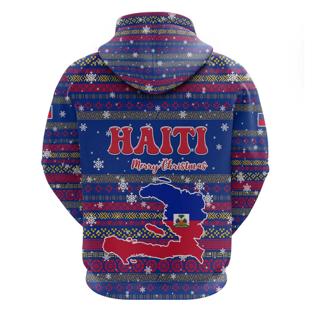 Haiti Christmas Hoodie Blue Red Xmas Santa Snowflake and Map - African Pride