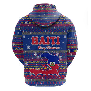 Haiti Christmas Hoodie Blue Red Xmas Santa Snowflake and Map - African Pride