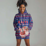 Haiti Christmas Hoodie Dress Blue Red Xmas Santa Snowflake and Map - African Pride