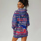 Haiti Christmas Hoodie Dress Blue Red Xmas Santa Snowflake and Map - African Pride