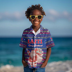 Haiti Christmas Kid Hawaiian Shirt Blue Red Xmas Santa Snowflake and Map - African Pride
