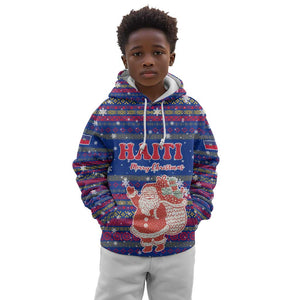 Haiti Christmas Kid Hoodie Blue Red Xmas Santa Snowflake and Map - African Pride