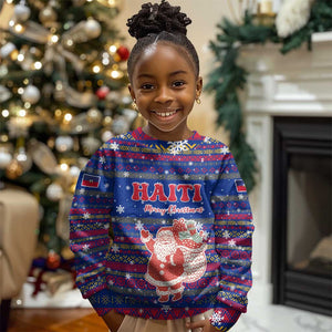 Haiti Christmas Kid Ugly Christmas Sweater Blue Red Xmas Santa Snowflake and Map - African Pride