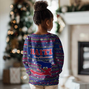 Haiti Christmas Kid Ugly Christmas Sweater Blue Red Xmas Santa Snowflake and Map - African Pride