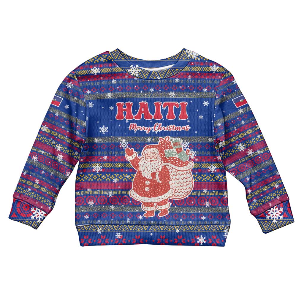 Haiti Christmas Kid Ugly Christmas Sweater Blue Red Xmas Santa Snowflake and Map - African Pride
