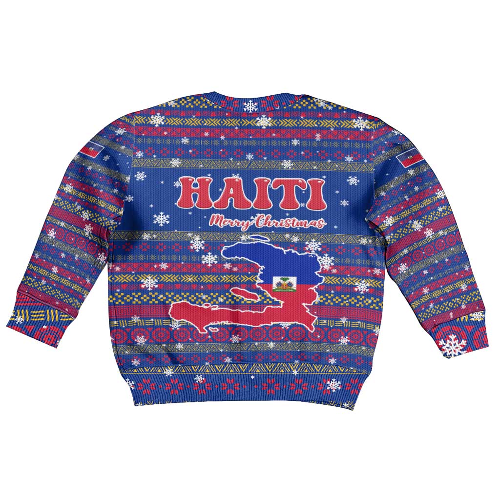 Haiti Christmas Kid Ugly Christmas Sweater Blue Red Xmas Santa Snowflake and Map - African Pride