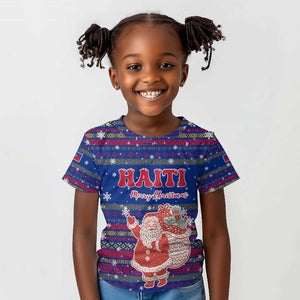 Haiti Christmas Kid T shirt Blue Red Xmas Santa Snowflake and Map - African Pride