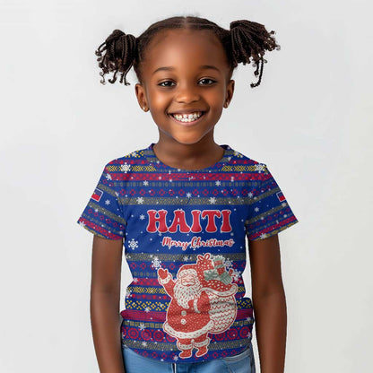 Haiti Christmas Kid T shirt Blue Red Xmas Santa Snowflake and Map - African Pride