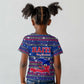 Haiti Christmas Kid T shirt Blue Red Xmas Santa Snowflake and Map - African Pride