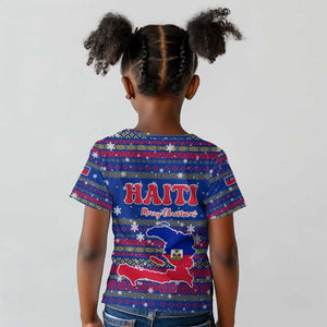 Haiti Christmas Kid T shirt Blue Red Xmas Santa Snowflake and Map - African Pride