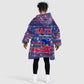 Haiti Christmas Kid Wearable Blanket Hoodie Blue Red Xmas Santa Snowflake and Map - African Pride