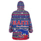 Haiti Christmas Kid Wearable Blanket Hoodie Blue Red Xmas Santa Snowflake and Map - African Pride