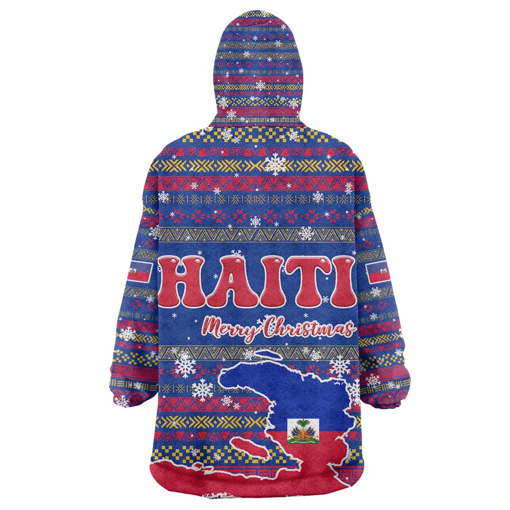 Haiti Christmas Kid Wearable Blanket Hoodie Blue Red Xmas Santa Snowflake and Map - African Pride