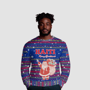 Haiti Christmas Ugly Christmas Sweater Blue Red Xmas Santa Snowflake and Map - African Pride