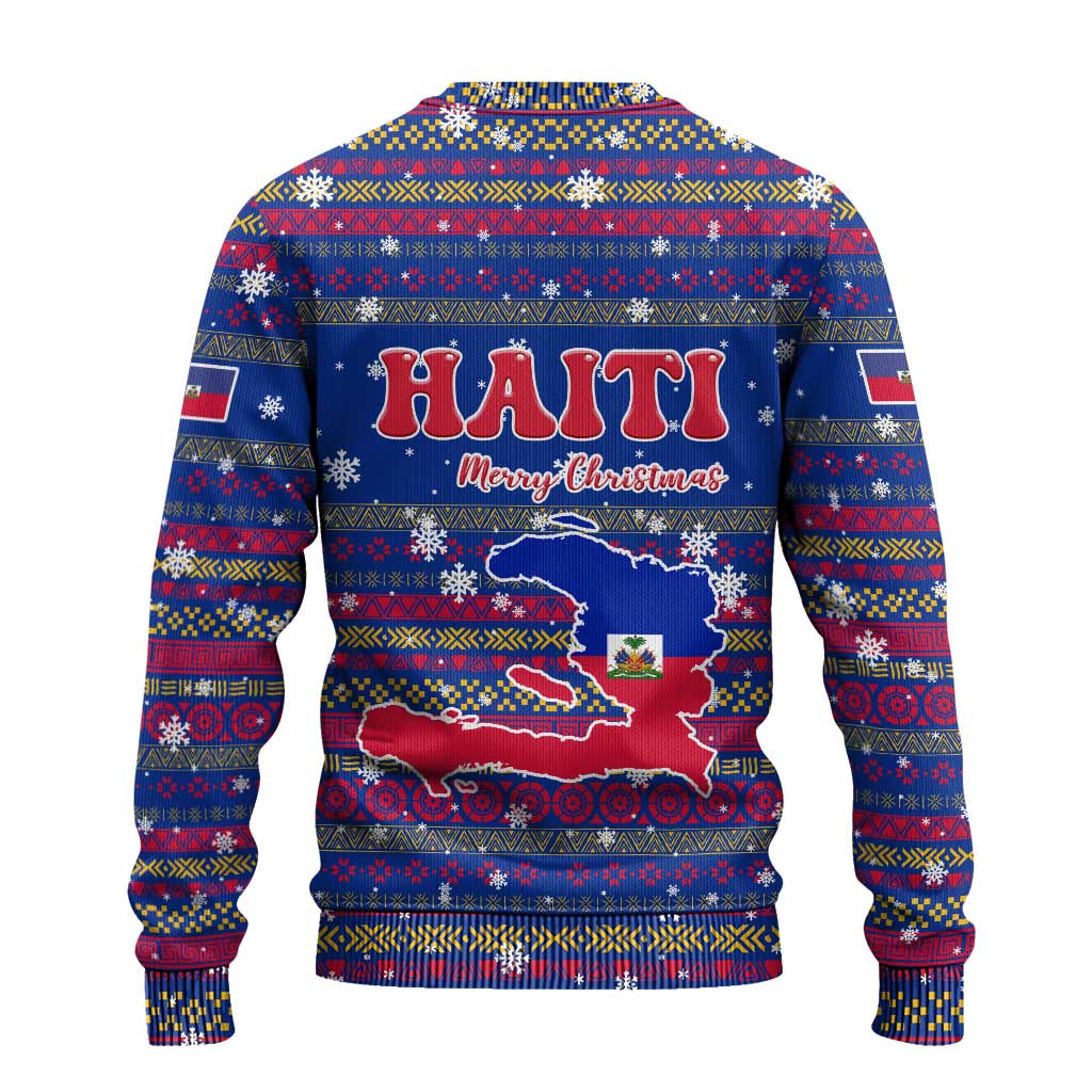 Haiti Christmas Ugly Christmas Sweater Blue Red Xmas Santa Snowflake and Map - African Pride
