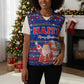Haiti Christmas Knitted V-Neck Vest Blue Red Xmas Santa Snowflake and Map - African Pride