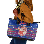 Haiti Christmas Leather Tote Bag Blue Red Xmas Santa Snowflake and Map - African Pride
