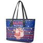 Haiti Christmas Leather Tote Bag Blue Red Xmas Santa Snowflake and Map - African Pride