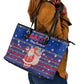 Haiti Christmas Leather Tote Bag Blue Red Xmas Santa Snowflake and Map - African Pride