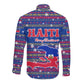 Haiti Christmas Long Sleeve Button Shirt Blue Red Xmas Santa Snowflake and Map - African Pride