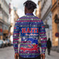 Haiti Christmas Long Sleeve Button Shirt Blue Red Xmas Santa Snowflake and Map - African Pride