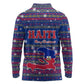 Haiti Christmas Long Sleeve Polo Shirt Blue Red Xmas Santa Snowflake and Map - African Pride