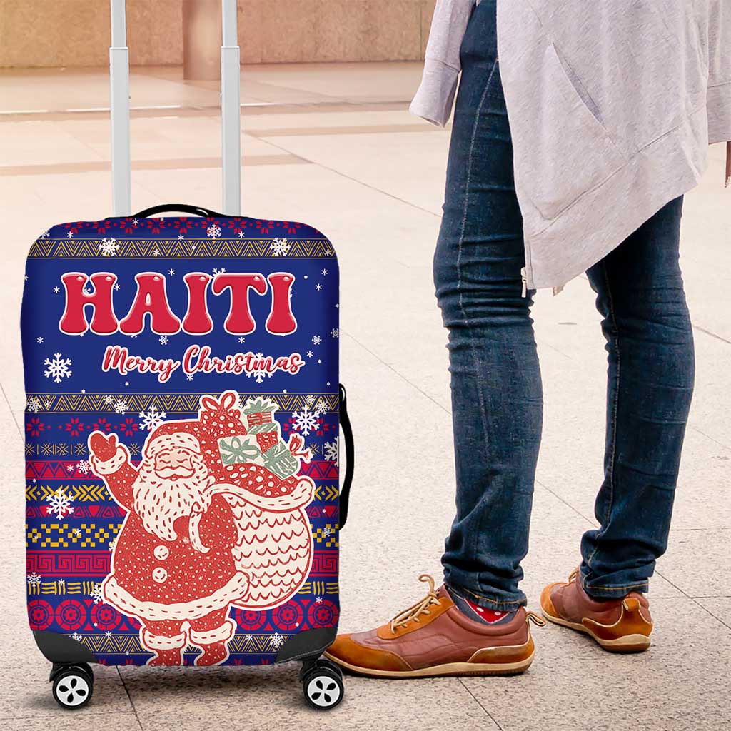 Haiti Christmas Luggage Cover Blue Red Xmas Santa Snowflake and Map - African Pride