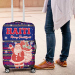 Haiti Christmas Luggage Cover Blue Red Xmas Santa Snowflake and Map - African Pride