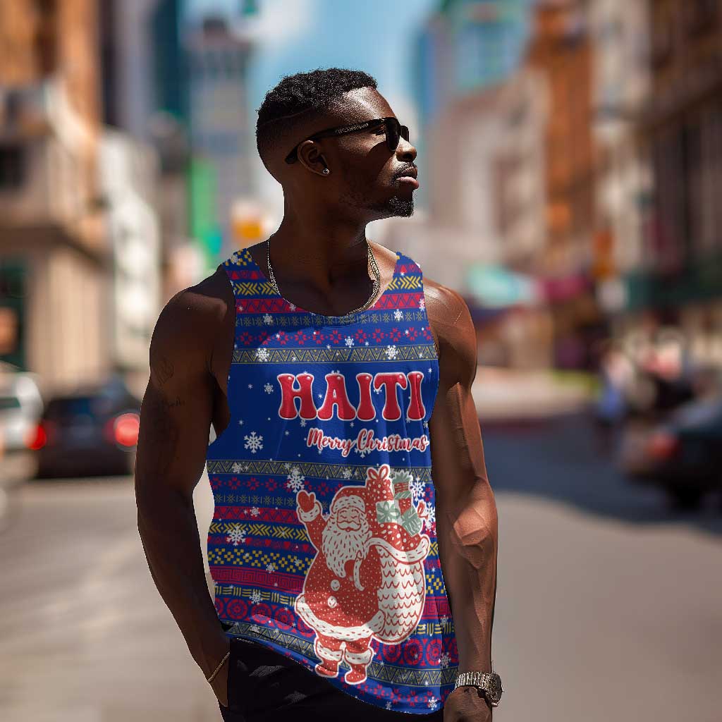 Haiti Christmas Men Tank Top Blue Red Xmas Santa Snowflake and Map - African Pride