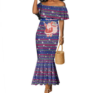 Haiti Christmas Mermaid Dress Blue Red Xmas Santa Snowflake and Map - African Pride