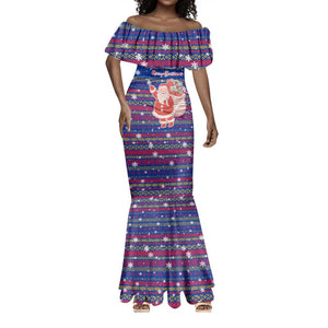 Haiti Christmas Mermaid Dress Blue Red Xmas Santa Snowflake and Map - African Pride
