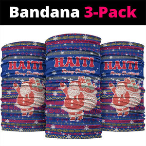 Haiti Christmas Neck Gaiter Blue Red Xmas Santa Snowflake and Map - African Pride