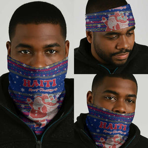 Haiti Christmas Neck Gaiter Blue Red Xmas Santa Snowflake and Map - African Pride