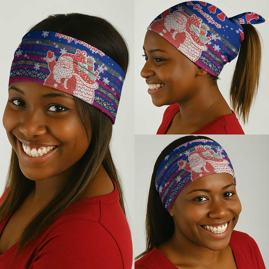 Haiti Christmas Neck Gaiter Blue Red Xmas Santa Snowflake and Map - African Pride