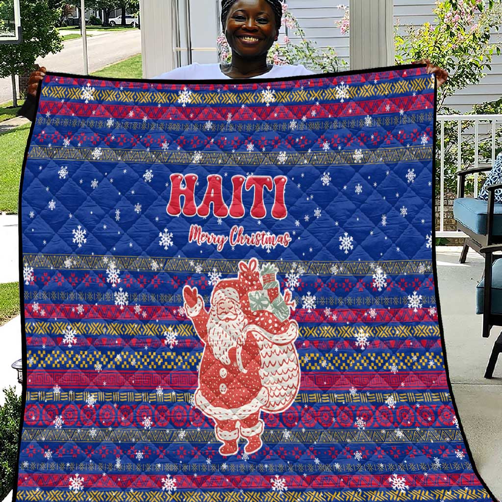 Haiti Christmas Quilt Blue Red Xmas Santa Snowflake and Map - African Pride