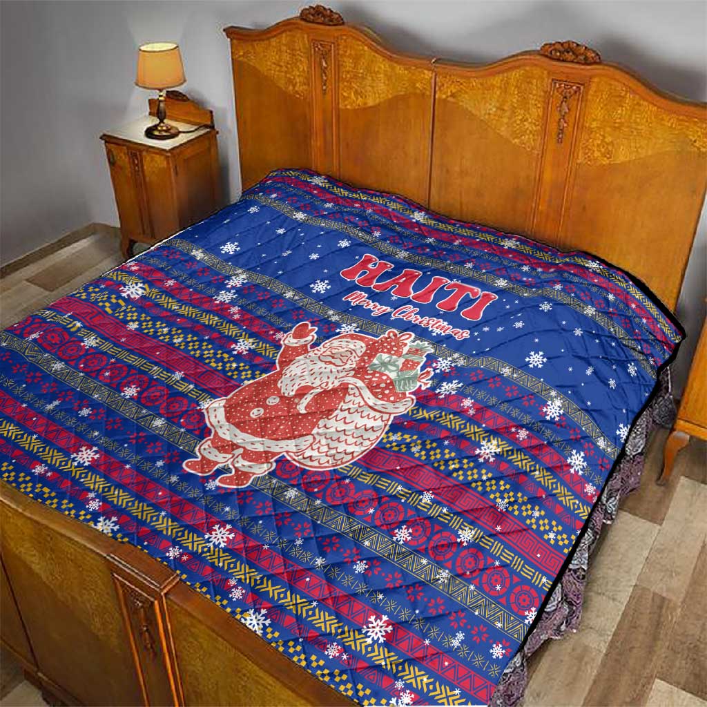 Haiti Christmas Quilt Blue Red Xmas Santa Snowflake and Map - African Pride
