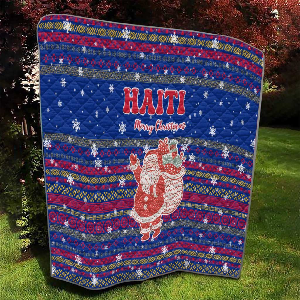 Haiti Christmas Quilt Blue Red Xmas Santa Snowflake and Map - African Pride