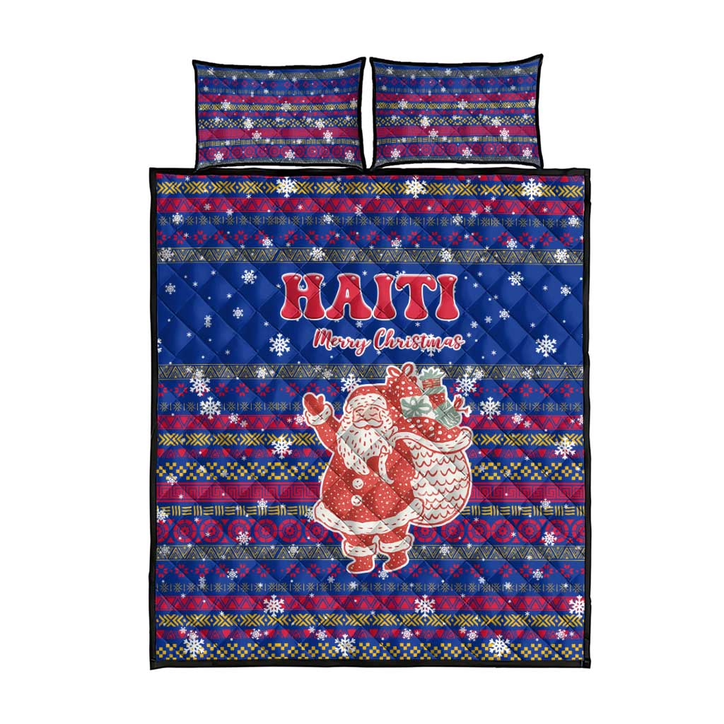 Haiti Christmas Quilt Bed Set Blue Red Xmas Santa Snowflake and Map - African Pride
