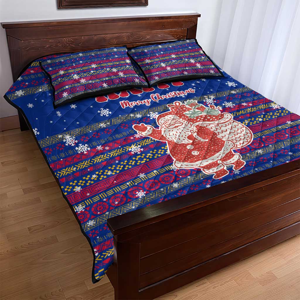 Haiti Christmas Quilt Bed Set Blue Red Xmas Santa Snowflake and Map - African Pride