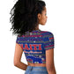 Haiti Christmas Raglan Cropped T shirt Blue Red Xmas Santa Snowflake and Map - African Pride