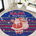 Haiti Christmas Round Carpet Blue Red Xmas Santa Snowflake and Map - African Pride