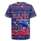Haiti Christmas Rugby Jersey Blue Red Xmas Santa Snowflake and Map - African Pride