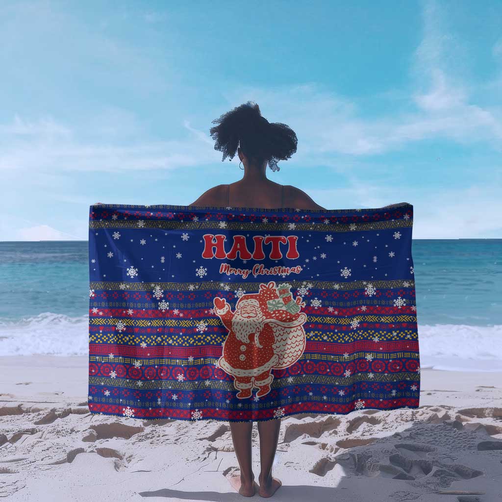 Haiti Christmas Sarong Blue Red Xmas Santa Snowflake and Map - undefined