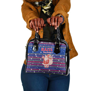 Haiti Christmas Shoulder Handbag Blue Red Xmas Santa Snowflake and Map - African Pride