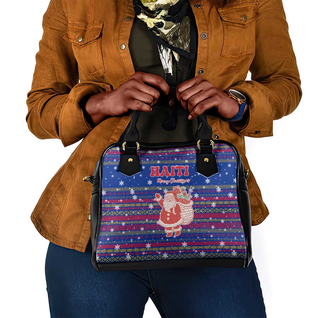 Haiti Christmas Shoulder Handbag Blue Red Xmas Santa Snowflake and Map - African Pride