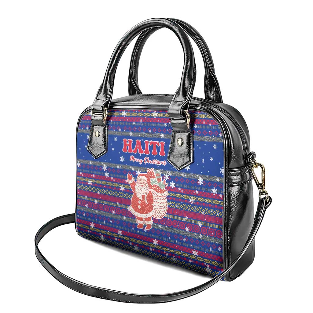 Haiti Christmas Shoulder Handbag Blue Red Xmas Santa Snowflake and Map - African Pride