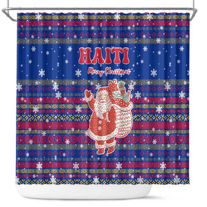 Haiti Christmas Shower Curtain Blue Red Xmas Santa Snowflake and Map - African Pride