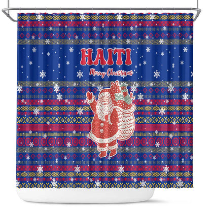 Haiti Christmas Shower Curtain Blue Red Xmas Santa Snowflake and Map - African Pride