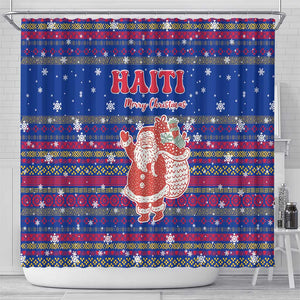Haiti Christmas Shower Curtain Blue Red Xmas Santa Snowflake and Map - African Pride